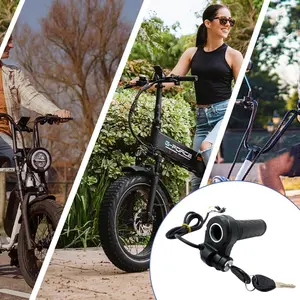 Electric Bike Throttle Grip, Rubber Ebike Wire Twist Throttle Speed Controller Grip with 2 Keys, Waterproof E-Scooter Cable Accelerator Handle, Universal for E-Bicycle Motorcycle
