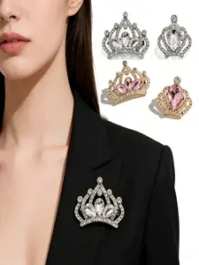 New Trendy Crown Brooch Set, Versatile Suit Collar Pins, Durable Metal Pins, Fashionable Clothing Accessories, 4 Piece Stylish Pin Collection