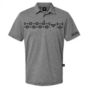 Lost Calf Men's Aztec Polo Heather Grey Short Sleeve T-Shirt Tee
