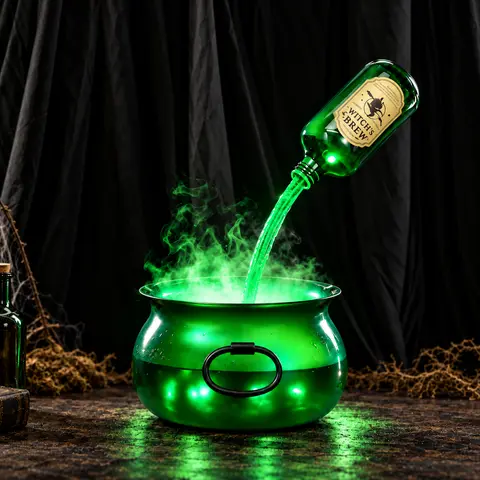 Halloween Decorations Indoor, Floating Potion Witch Cauldron with Green Light & Fog Maker, Spooky Halloween Decor for Home & Party Display on Tabletop, Mantel, Kitchen Counter & Shelf