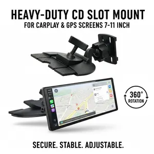 CD Slot Mount for CarPlay Screen [Secure 4-Button Lock], 360° Rotation CD Mount for CarPlay Screen Compatible with GPS Monitors