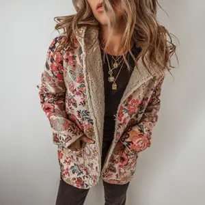 Women��s Vintage Paisley Floral Printed Sherpa Lined Hooded Jacket With Pockets(gift)