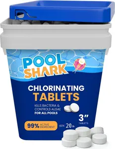 Pool Shark 3-Inch Chlorane Tablets – Slow-Dissolving 90% Active Chlorane Tabs – 20 lb Bucket Pool Chemacals for Swimming Pools, Saltwater, Spas & Hot Tubs