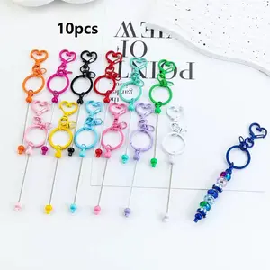 10 Piece Heart Keychain Set, Silver Color Metal Blank Keychains, DIY Beaded Key Rings, Decorative Accessories, Bag Charms, Holiday Gifts, Stylish Keychain