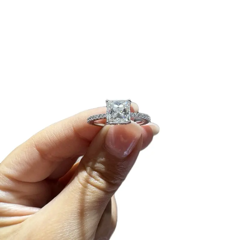 2.00ct Princess Cut Moissanite Ring with Hidden Halo | VS D Color | Size 8