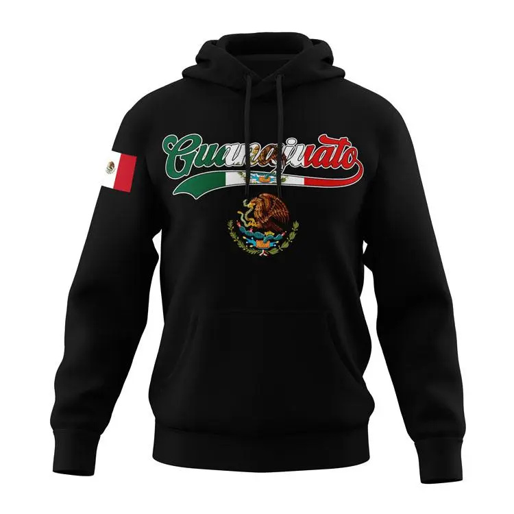 Mexico States Design Long Sleeve Black Hoodie Unisex Pullover with Various States Design Options - Menswear FBD45S