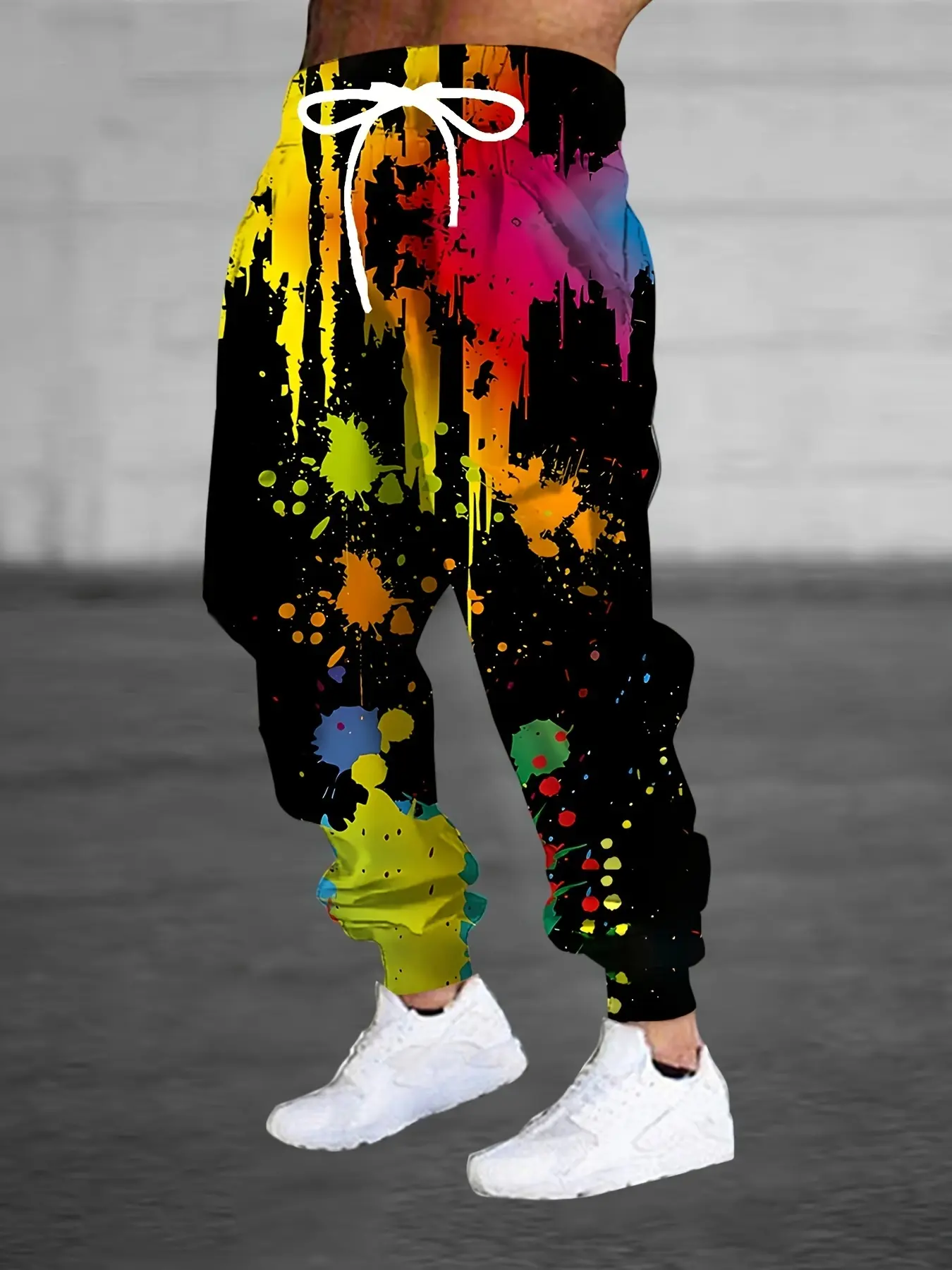 Men's 3D Color Splash Printed Casual Pants, Casual Comfy Trouser, Vibrant Contrasting Color Design Drawstring Belt Pocket Sports Pants, Comfortable Home Pants, Durable Fabrics Trendy Street Style, Casual Bottom