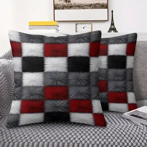 Checkerboard Pattern Throw Pillow, 45cm Square Includes Pillow Insert, Digitally Printed in Black, White, Charcoal Gray & Crimson Red, Soft Design, Perfect for Cozy Home Decor & Sofa Accents