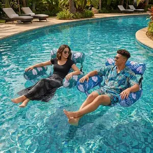 Trending Leaf Pattern Floating Pool Chair 1/2 Pack Adult Inflatable Lounge Raft Lightweight Portable Summer Water Float for Lakeside Beach Gathering