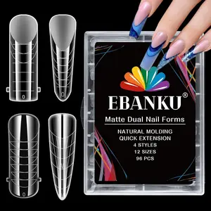 EBANKU 96PCS Matte Clear Dual Nail Forms System Full Cover Nail Mold Tips Acrylic Nail Extension Tools for Nail Art Salon Nails Design(4 Styles) Design YOUR Valentine‘s Set