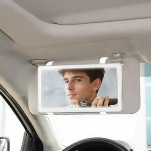 Car Sun Visor Vanity Mirror, Makeup Mirror with 3 Light Modes & 60 LEDs Rechargeable Led Light Car Mirror with Dimmable Touch Screen Rear View Sun-Shading Travel Cosmetic (White1 Pack） Rearview Sunshade