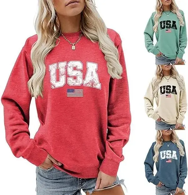 USA Flag Sweatshirt for Women |   Patriotic Graphic Pullover |   Casual Fall Long Sleeve Top |   American Pride Sweatshirt