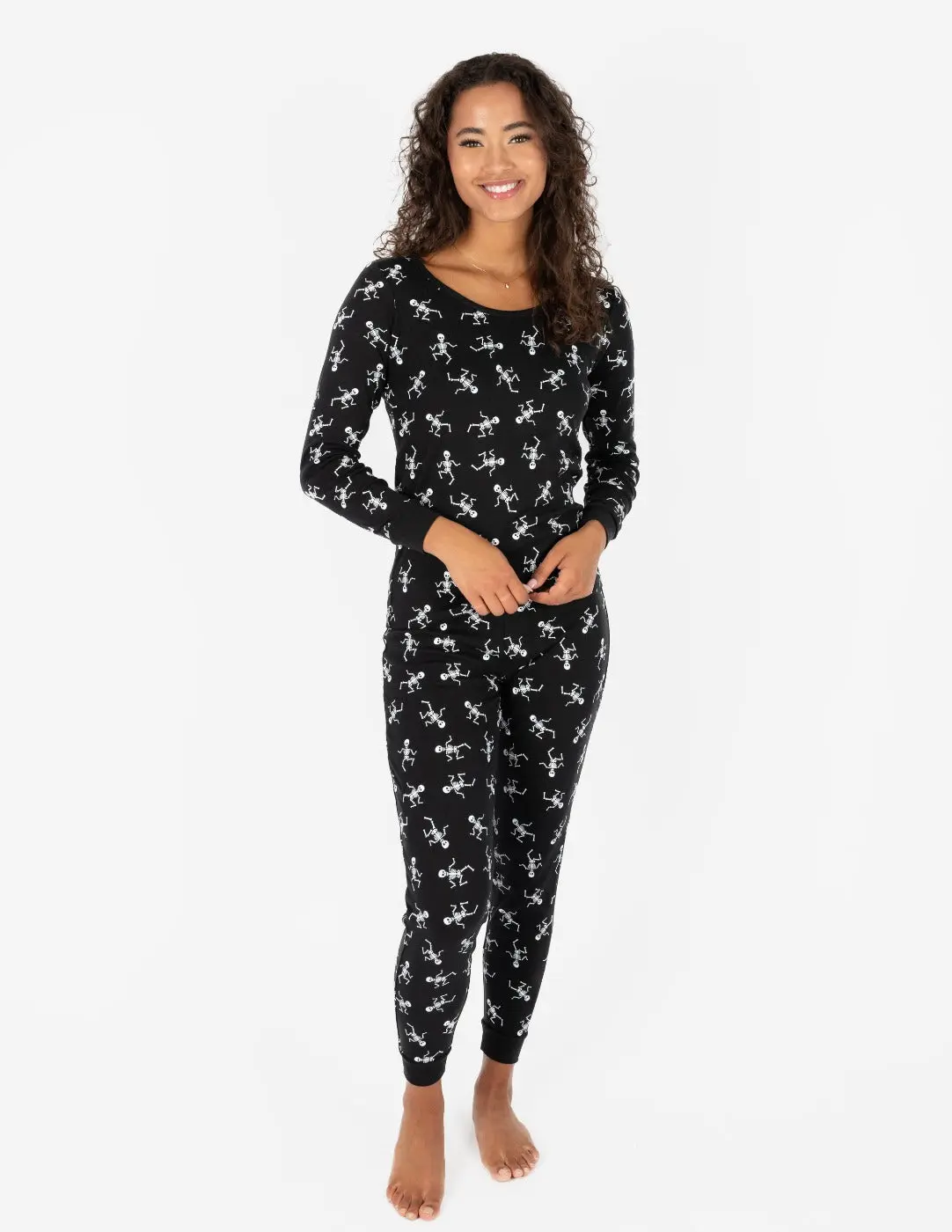 Womens Black Skeleton Pajamas - All Seasons Loungewear Womenswear Nightwear Pajama Set Comfort Pjs Fabric Lightweight Fabric Lightweight Top Comfortable