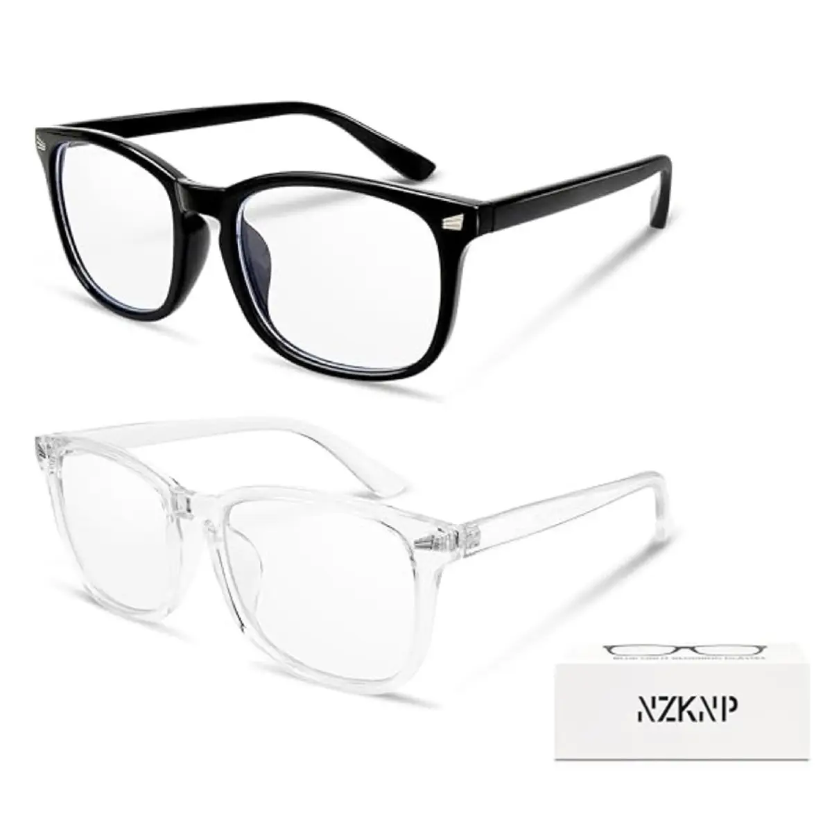 2 Pack Blue Lght Glasses, Computer Gaming Glasses, Blue Lght Glasses for Men and Women, Fashion Large Size Square Frame Eyeglasses for Everyday Use