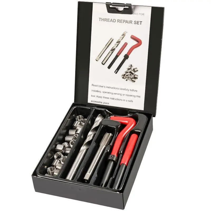 Damaged Thread Repair Tool with Steel Wire Inserts, Spark Plug Thread Repair Kit, Tap Drill for Quick Fixes