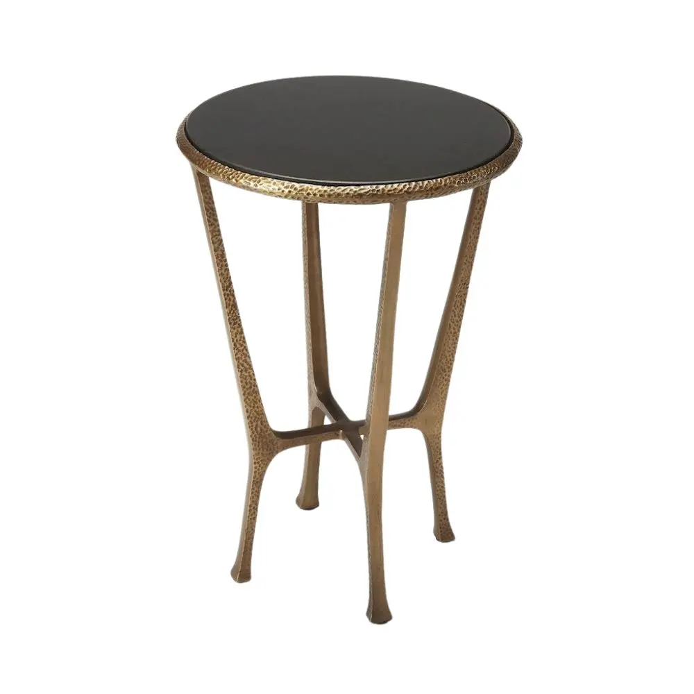 Stone Side Table – Unique Round Stone End Table with Metal Base Design