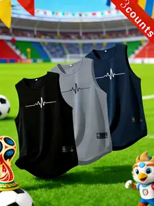 3-Pack Quick-Dry Breathable Sports Tank Tops, Sleeveless Gym Shirts, New Pattern Print, Comfortable Skin-Friendly, Summer Casual Wear