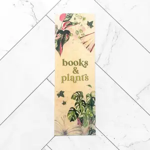 Books & Plants wooden bookmark · watercolor woodmark for readers, bookish gift