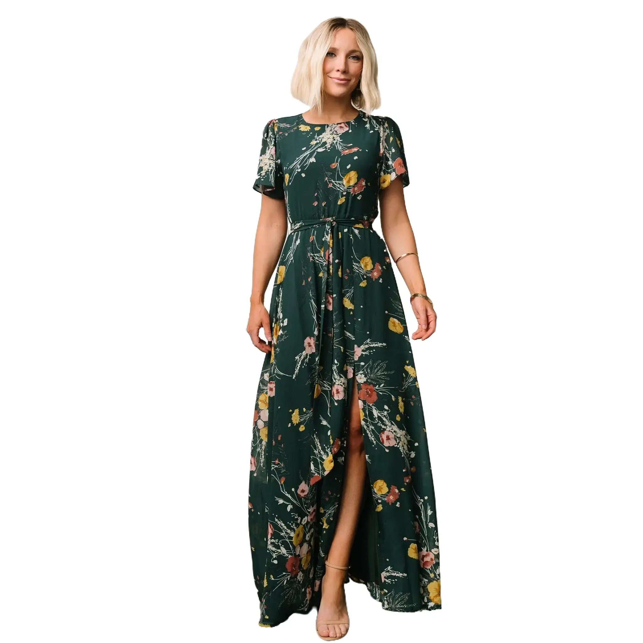 Naomi Short Sleeve Maxi Dress | Dark Green Floral - TikTok Shop