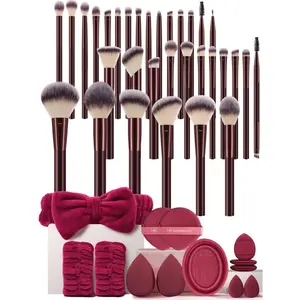45PCS Makeup Tools Set Including:32PCS Makeup Brush Set+2PCS Makeup Sponges+2PCS Mini Makeup Sponges+2PCS Water Droplet Air Cushion Powder Puffs+3PCS Mini Air Cushion Powder Puffs+1pc Hairband+2PCS Hand Bowl Strap+1pc Makeup Brush Cleaning Tools, Cosmetic