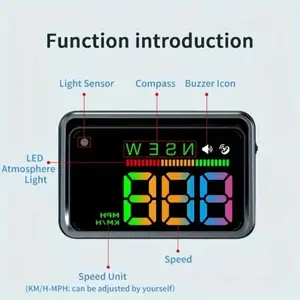 Car HUD Head-up Display Universal Fit for All Models Digital Speedometer MPH LED Ambient Lighting Speed Alert ABS+PC Material 99.5x65x20mm
