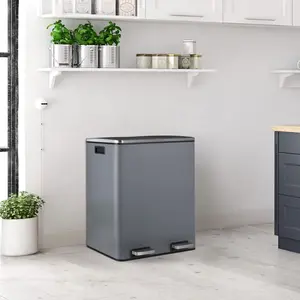 60L(16 Gal) Stainless Steel Kitchen Garbage Can,Double Compartment Classified Rubbish Bin, W/Removable Liner Buckets,Handle, Soft-Close Lid, Airtight for Home Office
