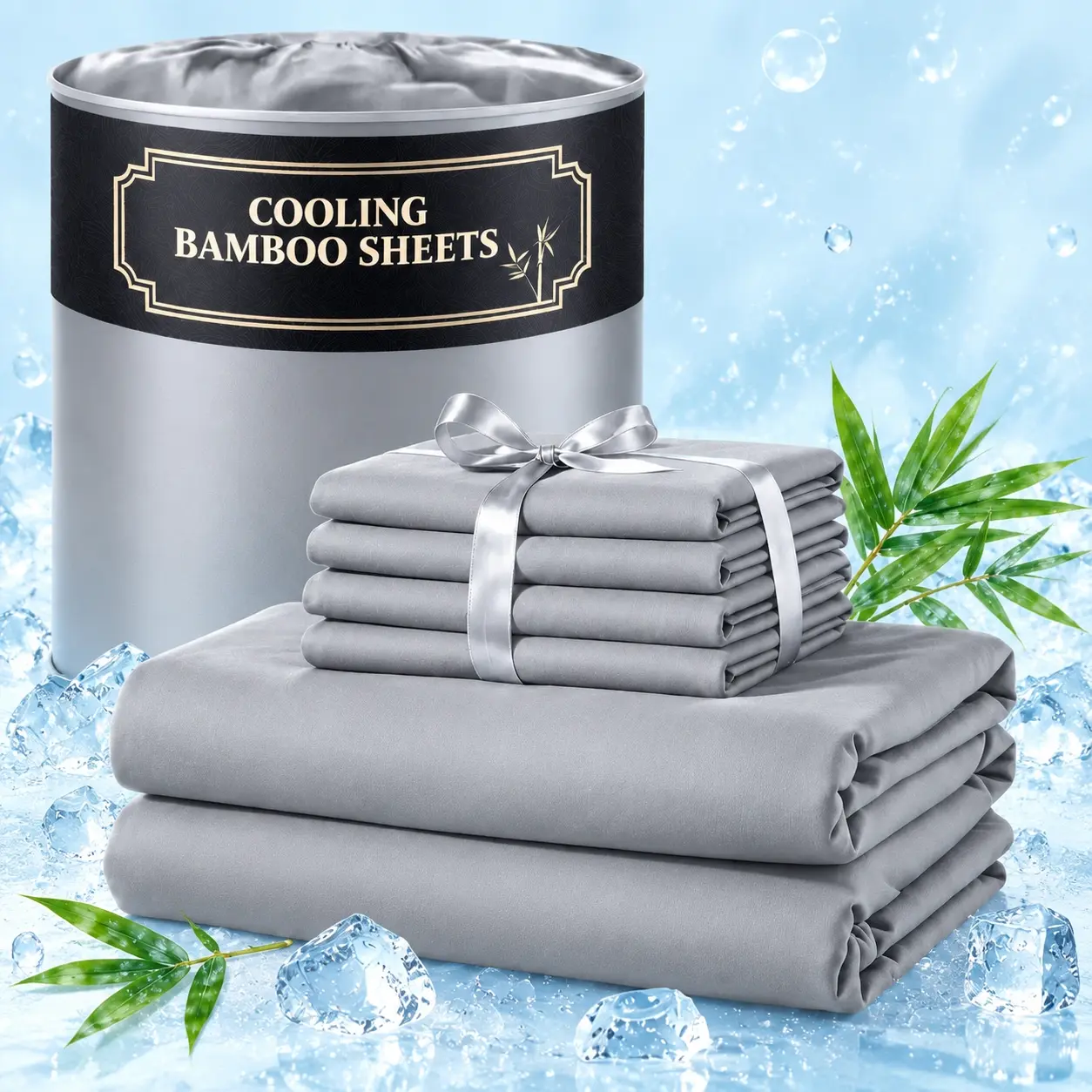 Bamboo Sheet Set with Secure Fitted Sheets - 6pcs Extra Deep Pocket, Comfy Breathable Cooling Bedding, Breathable,Hotel Style Bedding, Soft, Wrinkle-Free Fitted Sheets & Pillowcases,Twin/Full/Queen/King Size Pillowcase Sets, Bedsheet Sets