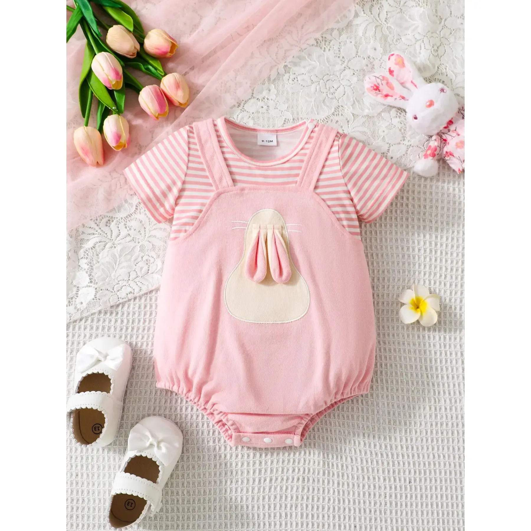 Newborn Baby Easter Theme Onesie, Summer Bunny Romper for Girls, Soft, Holiday Photo, Gift Choice