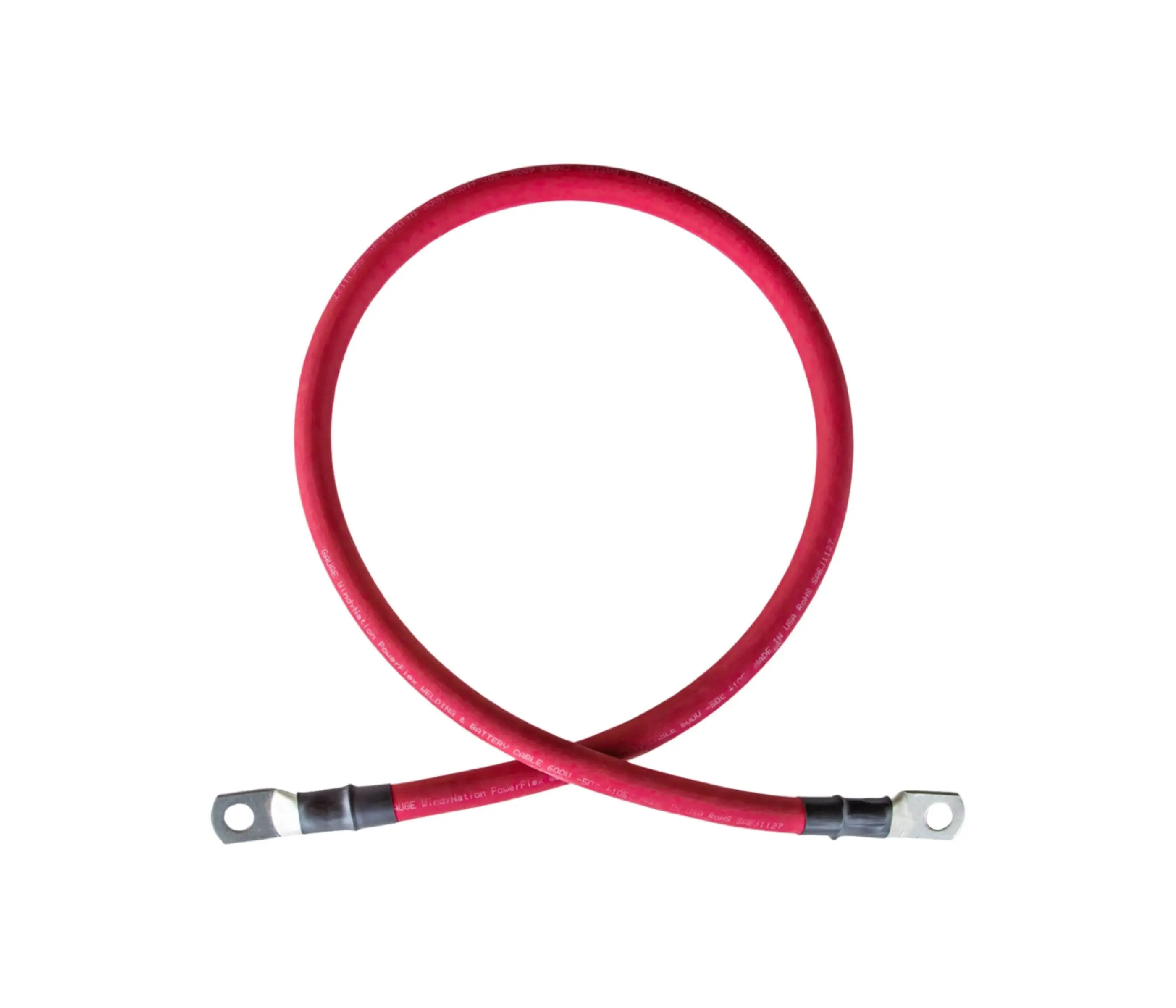 2/0 Gauge (AWG) Single Red Pure Copper Battery Cable Wire with Lug Connector Ring Terminals Flexible Wire Grounding Cord