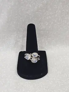 Sterling Silver Triple Moonstone Gemstone Ring - Size 7.5