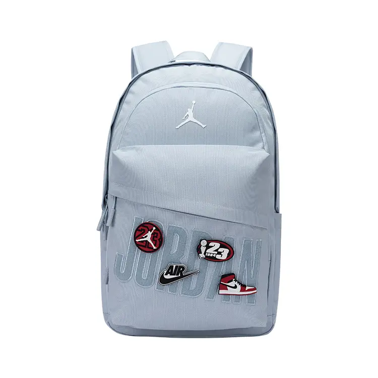 Jordan Magic Patch Unisex Backpack - Customizable Velcro Panel, Lightweight Large Polyester Slate Blue Luggage Bag with Velcro Patches, Lightweight Backpack