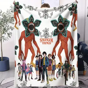 S-Stranger T-Things Flannel Blanket Horror Sci-Fi Cozy Soft Warm Plush Throw Sofa Bed Cover Portable Nap Lightweight Blanket