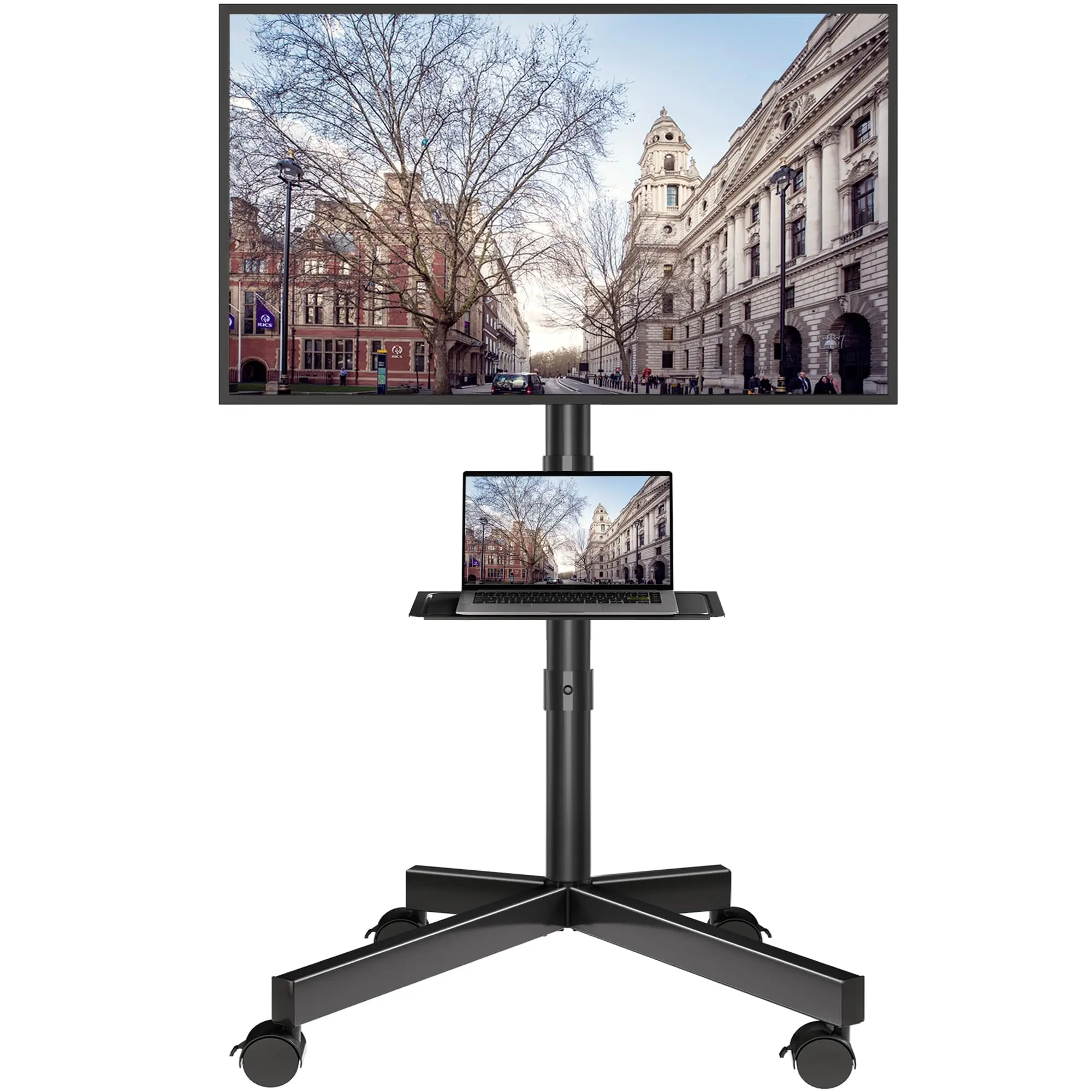 Mobile TV Stand for 23-60 Inch LCD LED Flat/Curved Screen TVs, TV Cart Holds up to 77Lbs, Rolling TV Stand with Tilt, Height Adjustable, Pole TV Floor Stand with Shelf Max VESA 400x400mmMobile TV Stand Holder Vehicle
