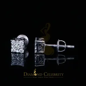Diamondcelebritees Women's/Men's 925 Silver White 0.25ct VVS 'D' Moissanite Square Stud Earrings