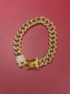 Shiny Iced Out Bracelet, Rhinestone Cuban Link Chain, Hip Hop Jewelry Gift, Punk Rock Wristband, Trendy Birthday Gift