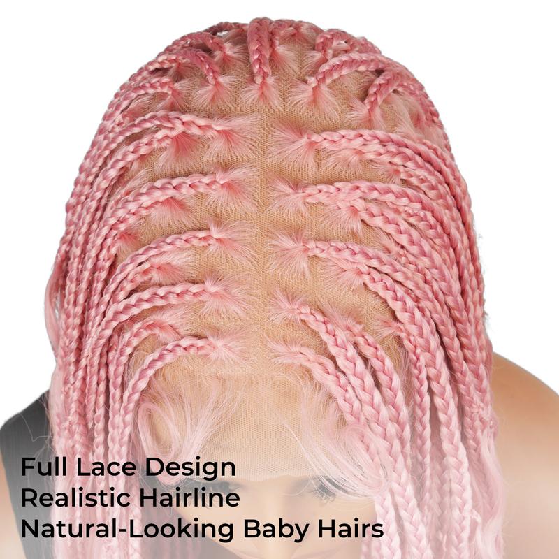 Valentine's Day #Pink 36" Full Lace Bohemian Knotless Boho Box Braided Wig – SuperNova, Lightweight, Breathable, Natural Look, Long-Lasting & Easy to Maintain
