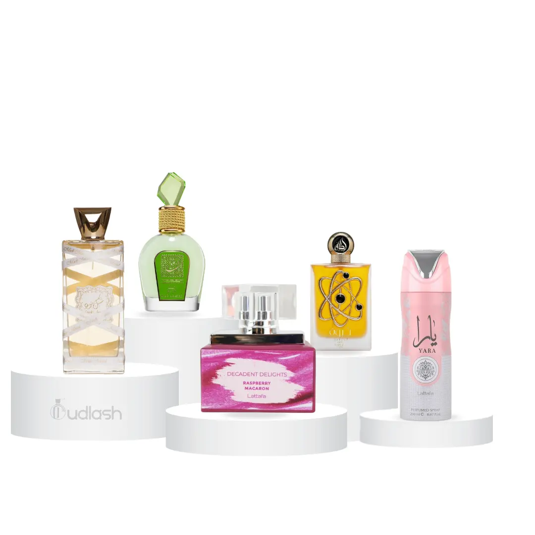 Lattafa Multi-Pack Unisex Eau De Parfum (200ml) - Yara Body Spray, Tharwah Gold, Raspberry Macaron, Wild Vanille, Musk Mood with Orchid, Bergamot, Vanilla Notes