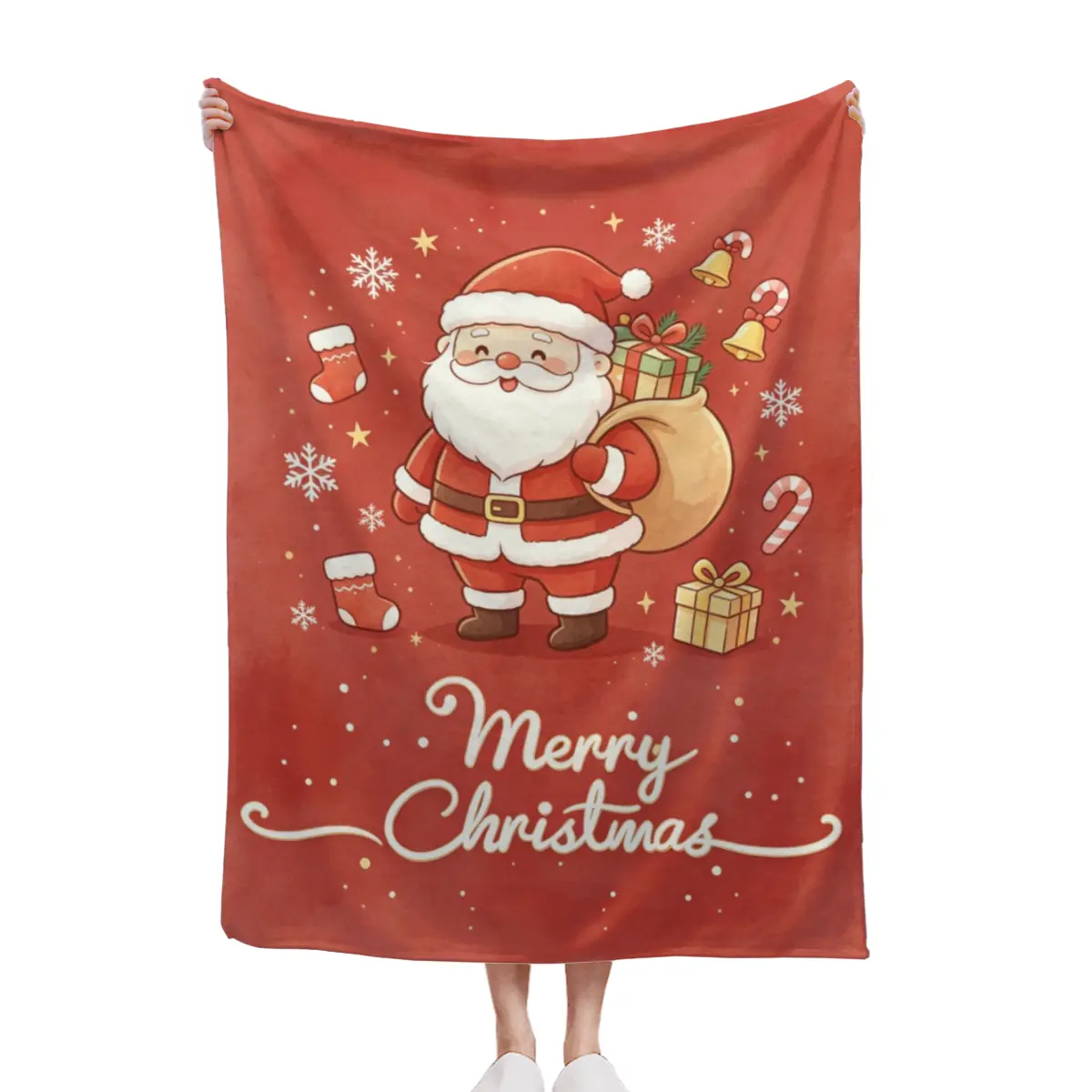 Red Soft Fleece Santa Claus Christmas Throw Blanket, Anti-Allergic Quilt for Holiday Home Gifting, Anti-Allergic Quilts