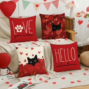 4pcs Valentine's Day Pillow Cover, Red Love Loves You More Wedding Anniversary Decorative Cushion Cover, Valentine's Day, Wedding Anniversary, Wedding Room Living Room Sofa Bedroom Seat Decorative Pillow Cover (without pillow core)