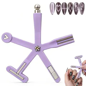 8-in-1 cat's eye magnet, nail magnet for cat's eye gel polishing, cat's eye tool for steel ball nails, multi-functional nail magnet for nail salon family DIY, 8-in-1 set, purple