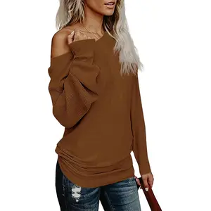 FMEYOA Womens Off The Shoulder Sweater Oversized Knit Long Sleeve Sweaters Tunic Tops