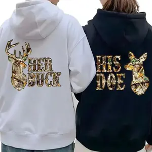 He Deer She Doe Hoodie Camouflage Hoodie Hunting Couple Hoodie Matching Deer and DOE Outdoor Couple Matching Gift for Birthday Christmas Valentine's Day Casual Outfits