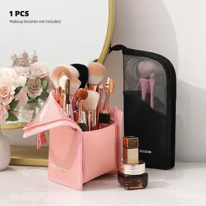 1 piece Women's Transparent Lightweight Makeup Brush and Toiletries Organizer Bag - Zippered Travel Makeup Bag with Top Handle, Simple Transparent Makeup Box Suitable for Women's Use, Travel, Business Trip, or School.