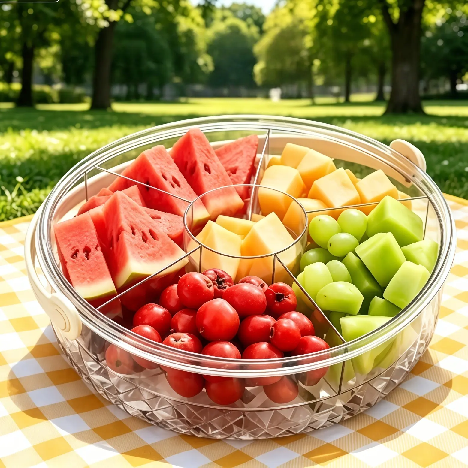 Portable Large Capacity PET Insulated Beverage Cooler Bucket with Flip-Top Lid, Reusable Transparent Round Storage Container for Fruits, Snacks, Drinks, Ideal for Camping, Picnic, Party, Outdoor Use