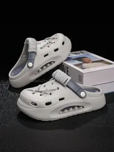 Women's Sporty Lace Up Hollow Out Design Clogs, Casual Comfortable Breathable Beach Shoes, Non-slip Clogs for Outdoor & Indoor Wear, Casual Breathable Slides, Lightweight Slippers