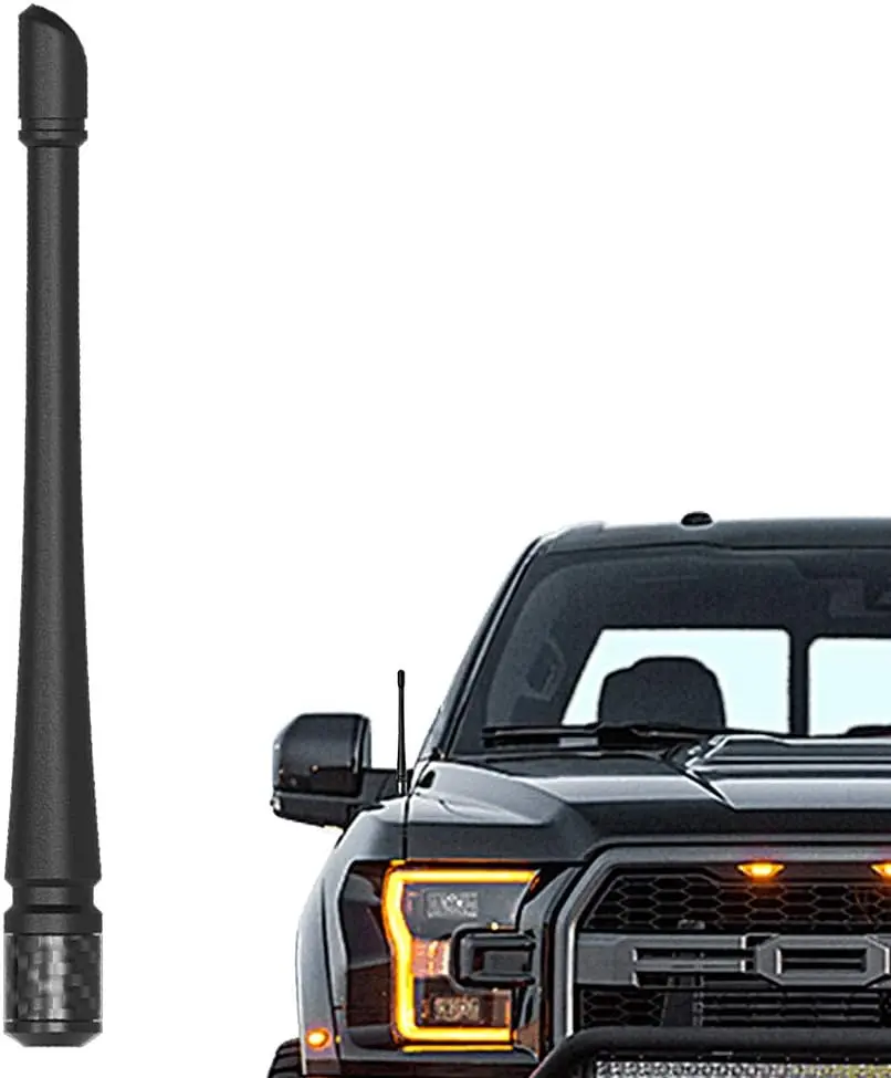 Universal 7 Inch Short Car Antenna with Carbon Fiber Style Base, 5 Adapters, AM FM Radio Antenna Replacement for Ford F150 F250 F350, Jeep Wrangler Gladiator, Toyota Tacoma Tundra, Dodge Ram