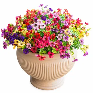 12-Bundle Artificial Flower Bouquet - UV-Resistant Silk Daisies & Eucalyptus Faux Floral Arrangements, Realistic Decorative Fake Plants for Outdoor Home Porch, Wedding Decoration