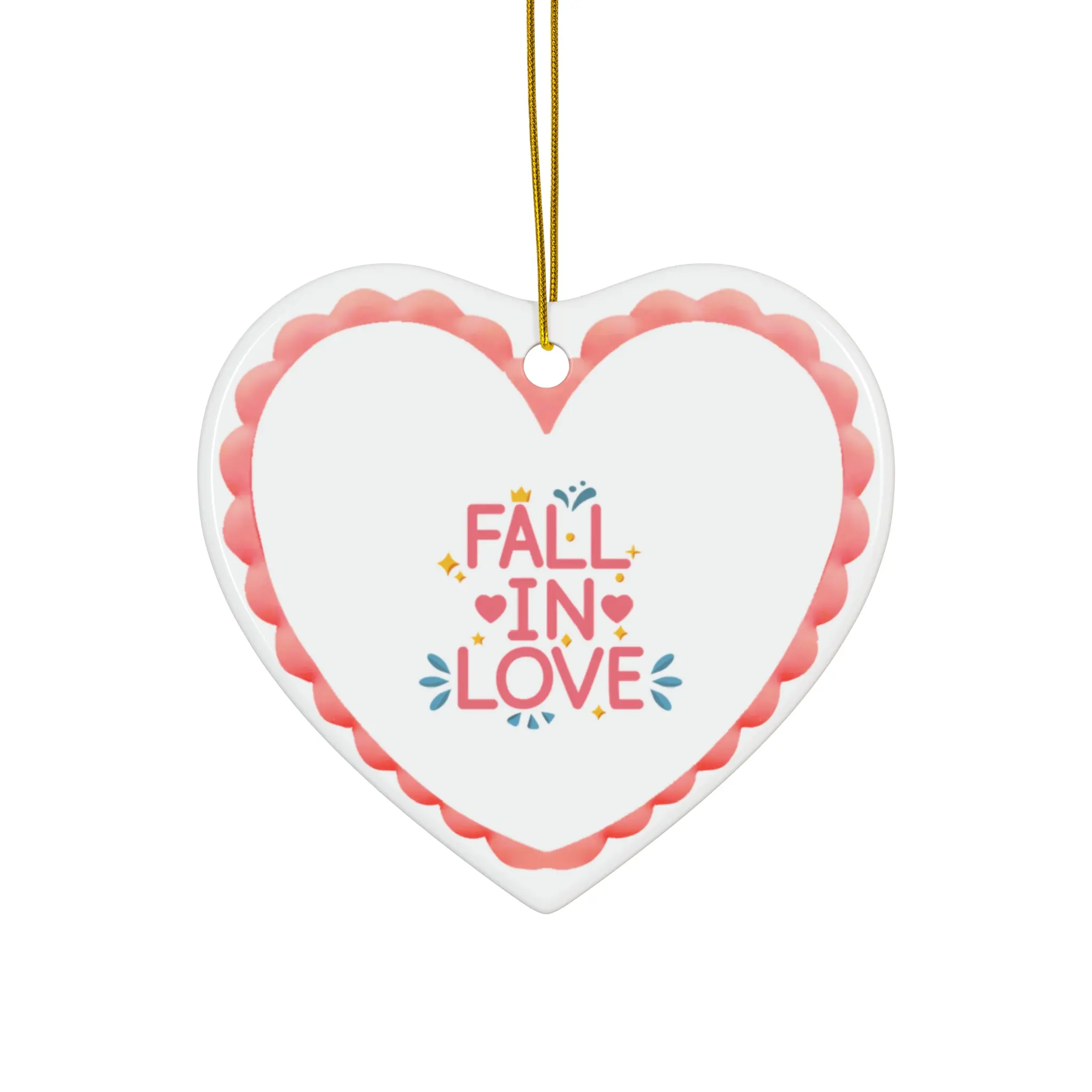 Valentine Heart Ceramic Ornament - Valentines Day Hanging Decor, Colorful Pack with Glossy Print, Fall-Themed Love Theme Home Festive Decor with Fall in Love Phrase, None