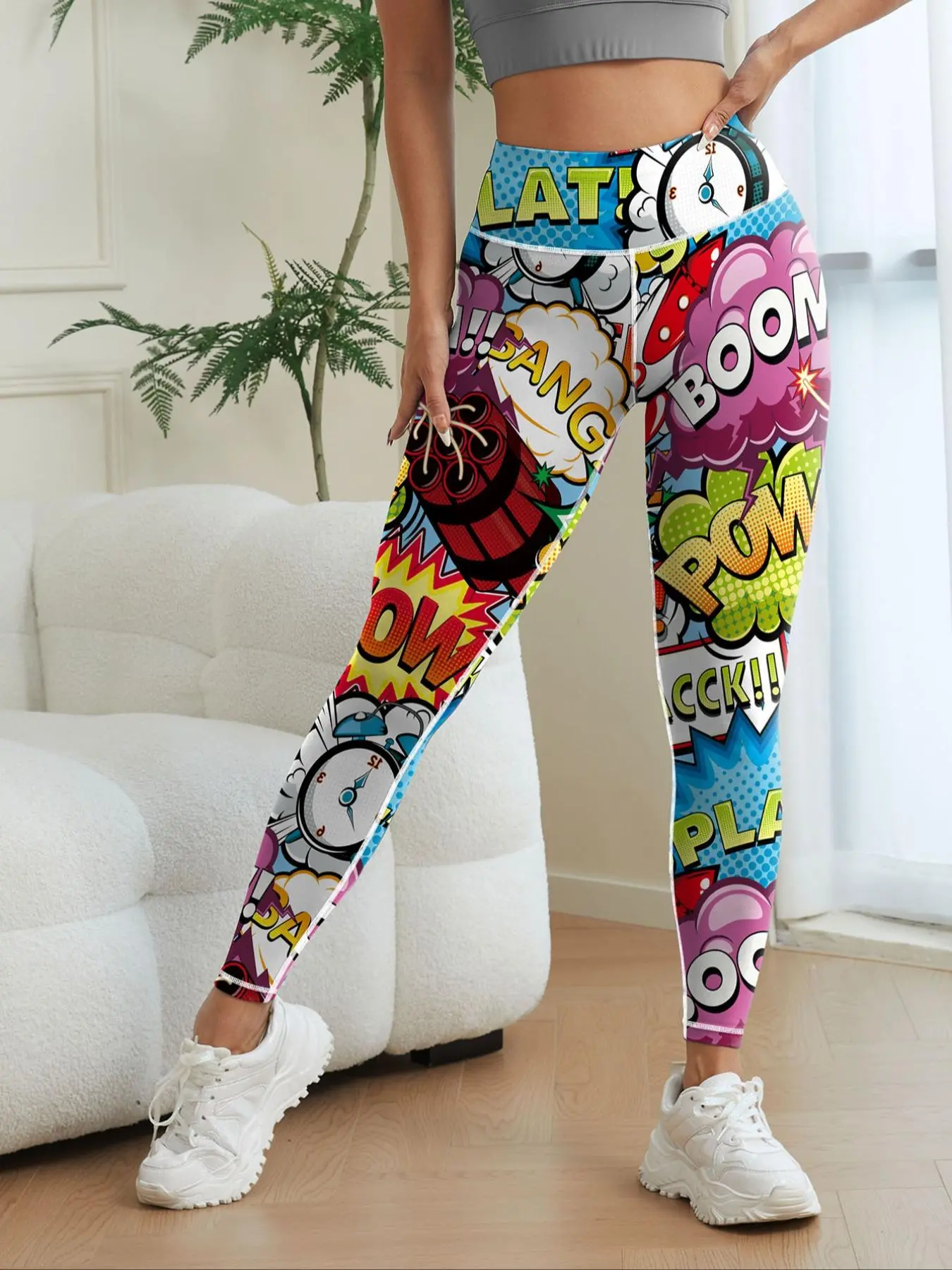 Women's All Over Print Elastic High Waisted Leggings, Casual Comfy Breathable Skinny Pants for Yoga Gym Workout, Ladies Bottoms for All Seasons, Workout Athletic Leggings, High Waists Leggings