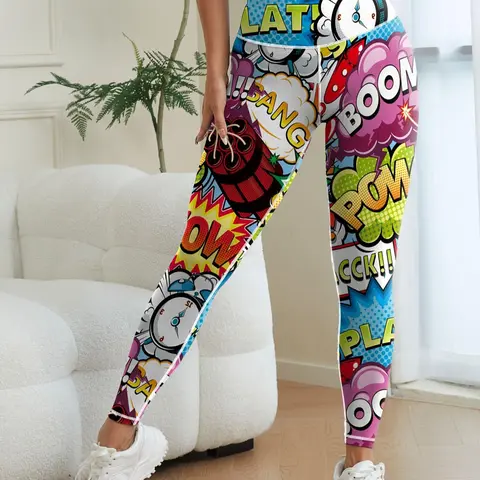 Women's All Over Print Elastic High Waisted Tight Leggings, Casual Comfy Breathable Skinny Pants for Yoga Gym Workout, Ladies Bottoms for All Seasons, Workout Athletic Leggings, High Waists Leggings